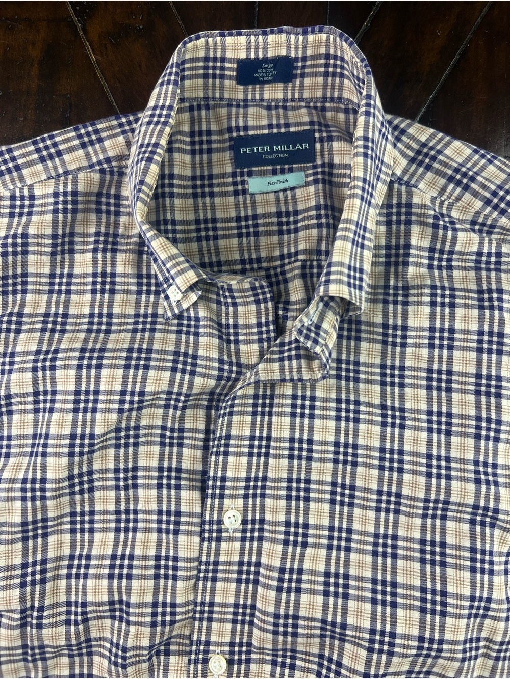 Peter Millar Plaid Button-Down Shirt in Blue and Cream
